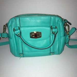 Teal blue Merona bag with crossbody strap.